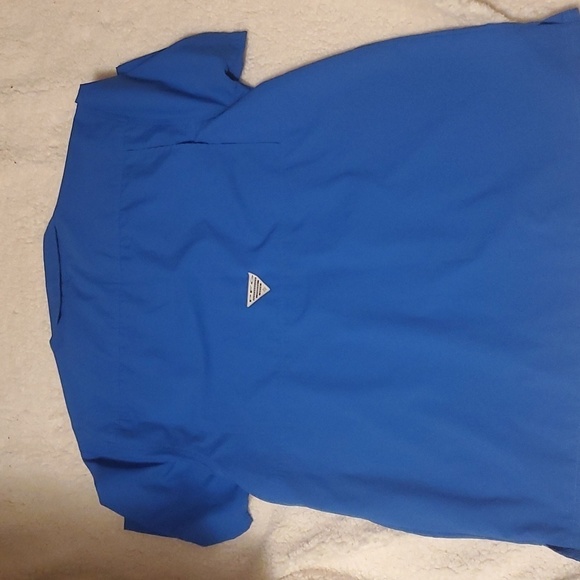 COLUMBIA PFG Blue Short Sleeve Button Down Snap Top Large - Picture 5 of 7